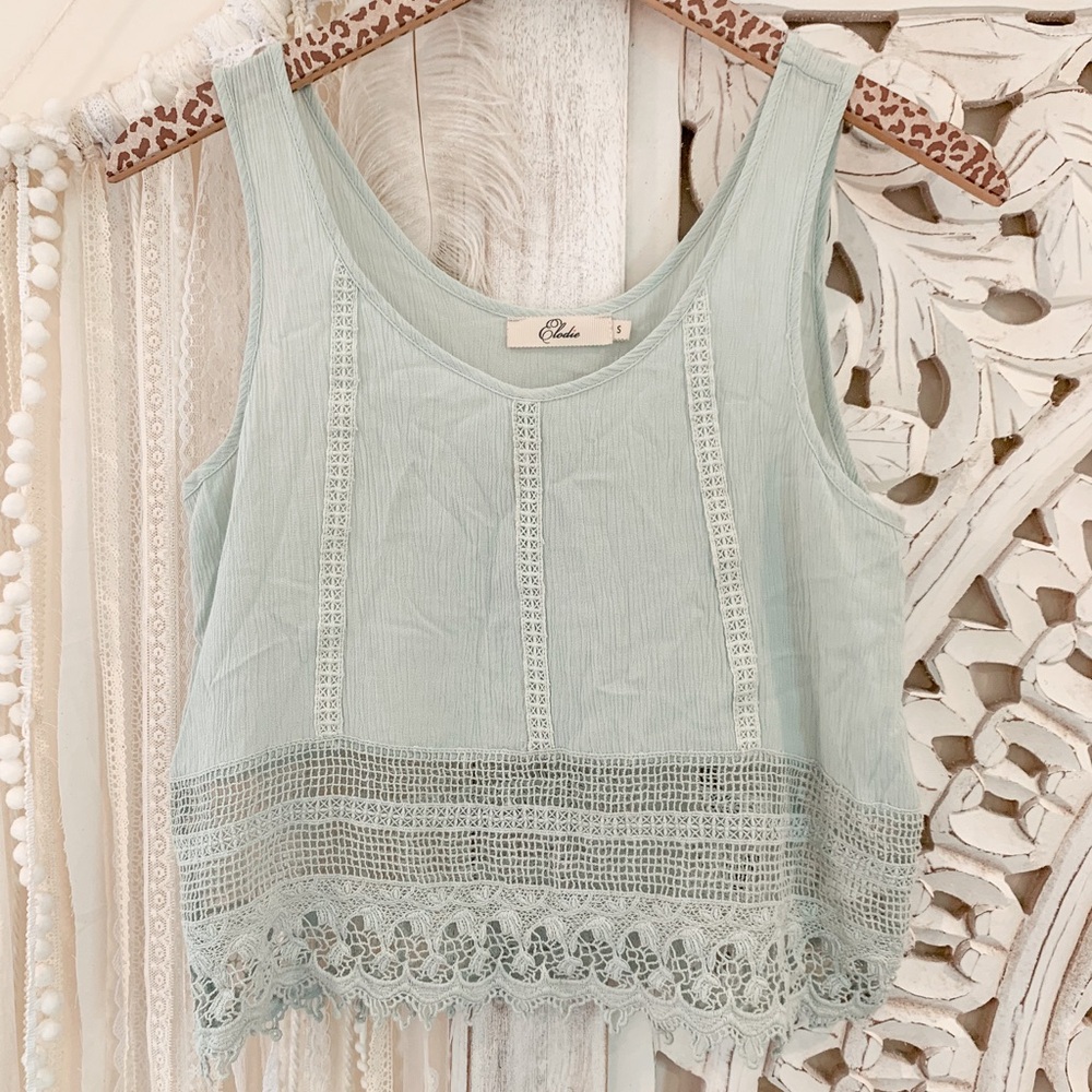 Chic Mint Green Lace Detail Tank Top